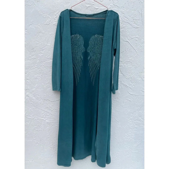 Unbranded Womens Wings In The Back Caftan Velvet Green Sz Medium to Large - Picture 11 of 11
